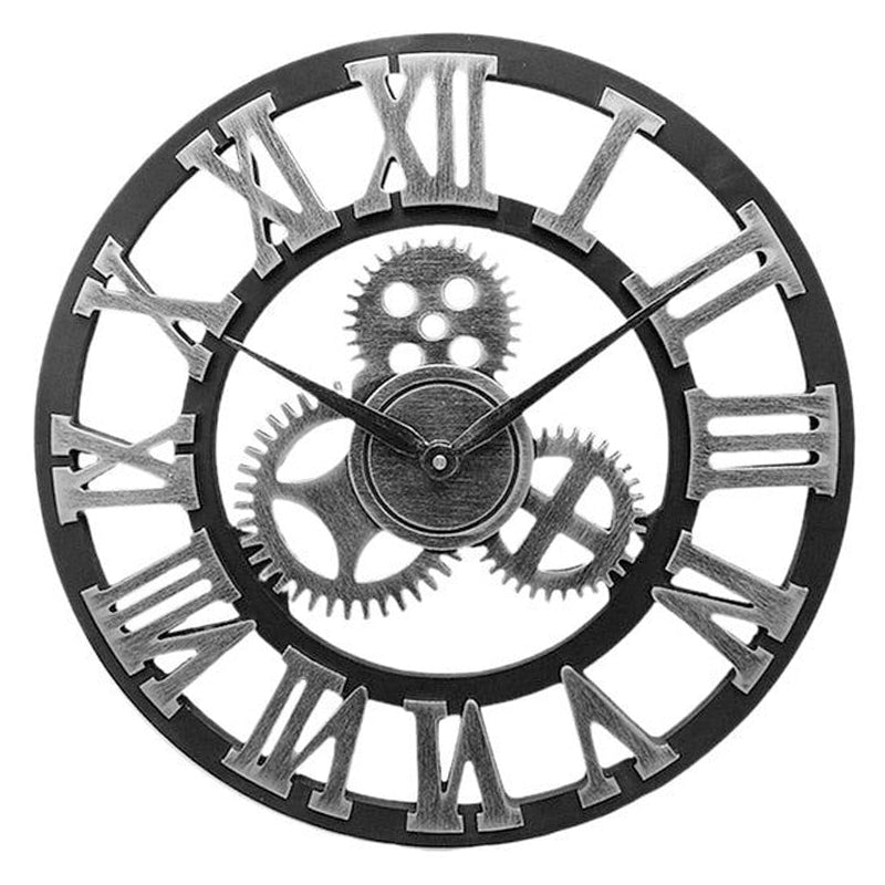 Horloge Industrielle bois et métal argenté