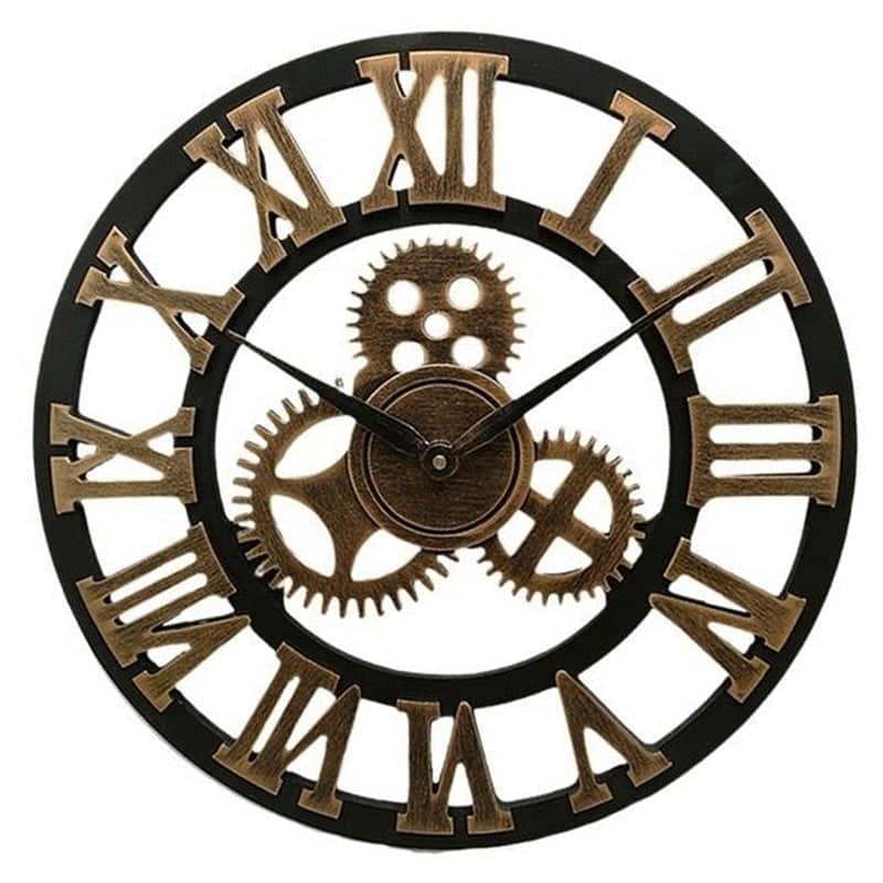 Horloge Industrielle bois et métal dorée