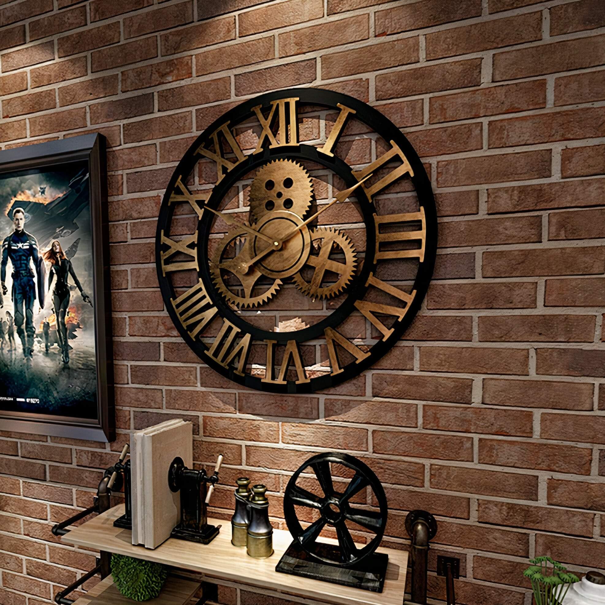 Horloge style industriel rouage